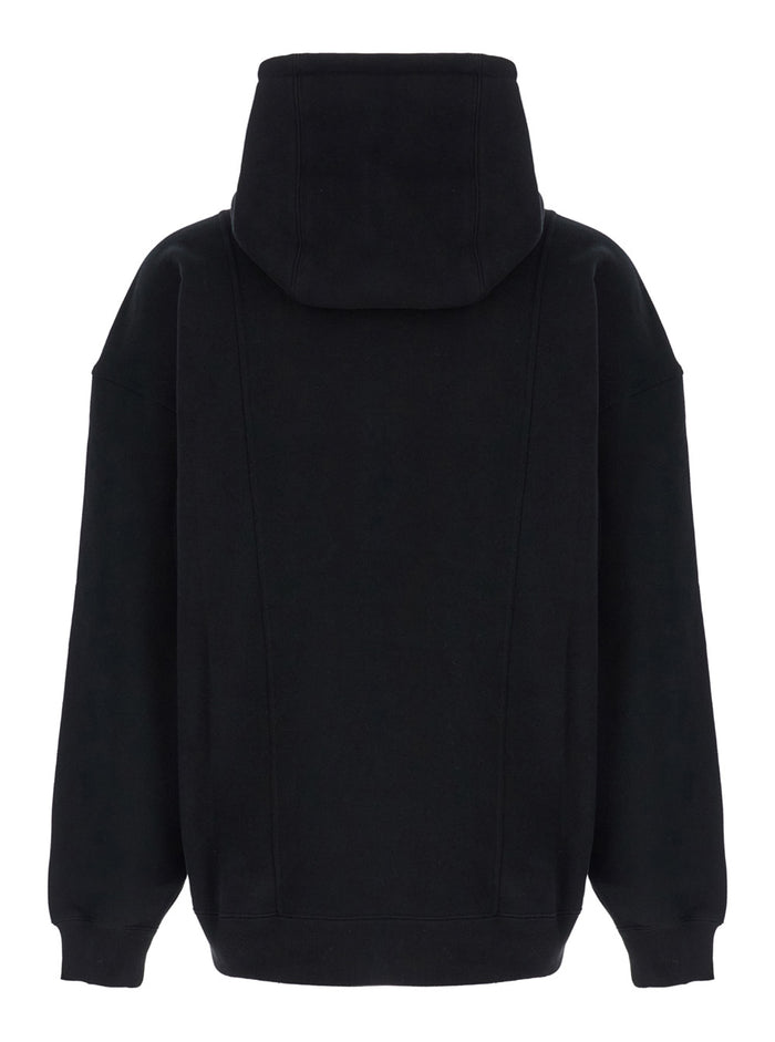 Black Hoodie with Logo Lettering Embroidery in Cotton Man Sweatshirts