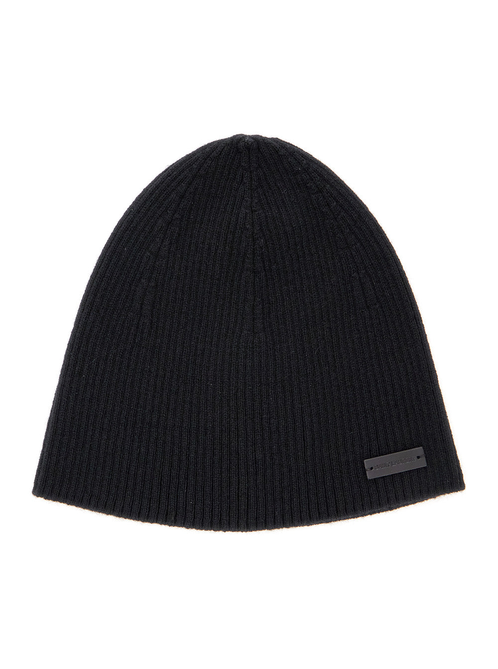 Black Beanie with Logo Patch in Cashmere Man Hats And Gloves
