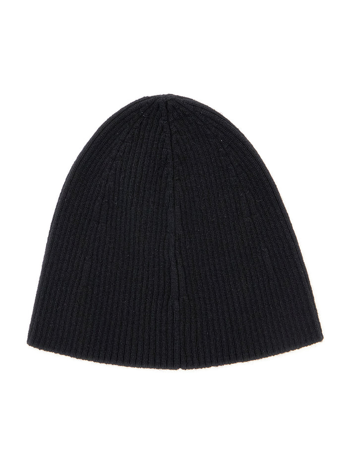 Black Beanie with Logo Patch in Cashmere Man Hats And Gloves