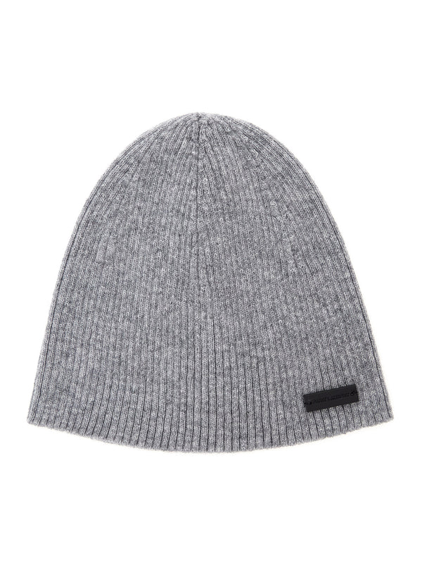 Grye Beanie With Logo Patch Grey Cashmere Hat