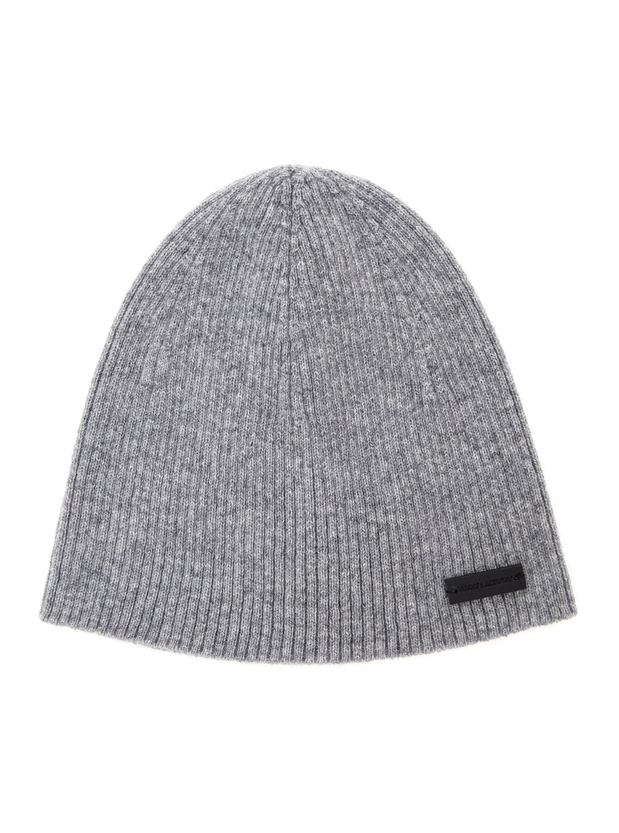 Grye Beanie With Logo Patch Grey Cashmere Hat