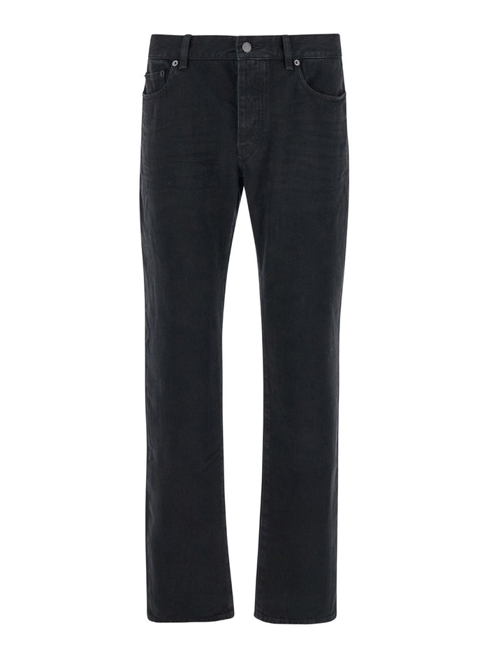 Black Slim Jeans with Logo Patch in Denim Man 100 % Cotton