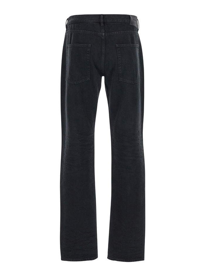 Black Slim Jeans with Logo Patch in Denim Man 100 % Cotton