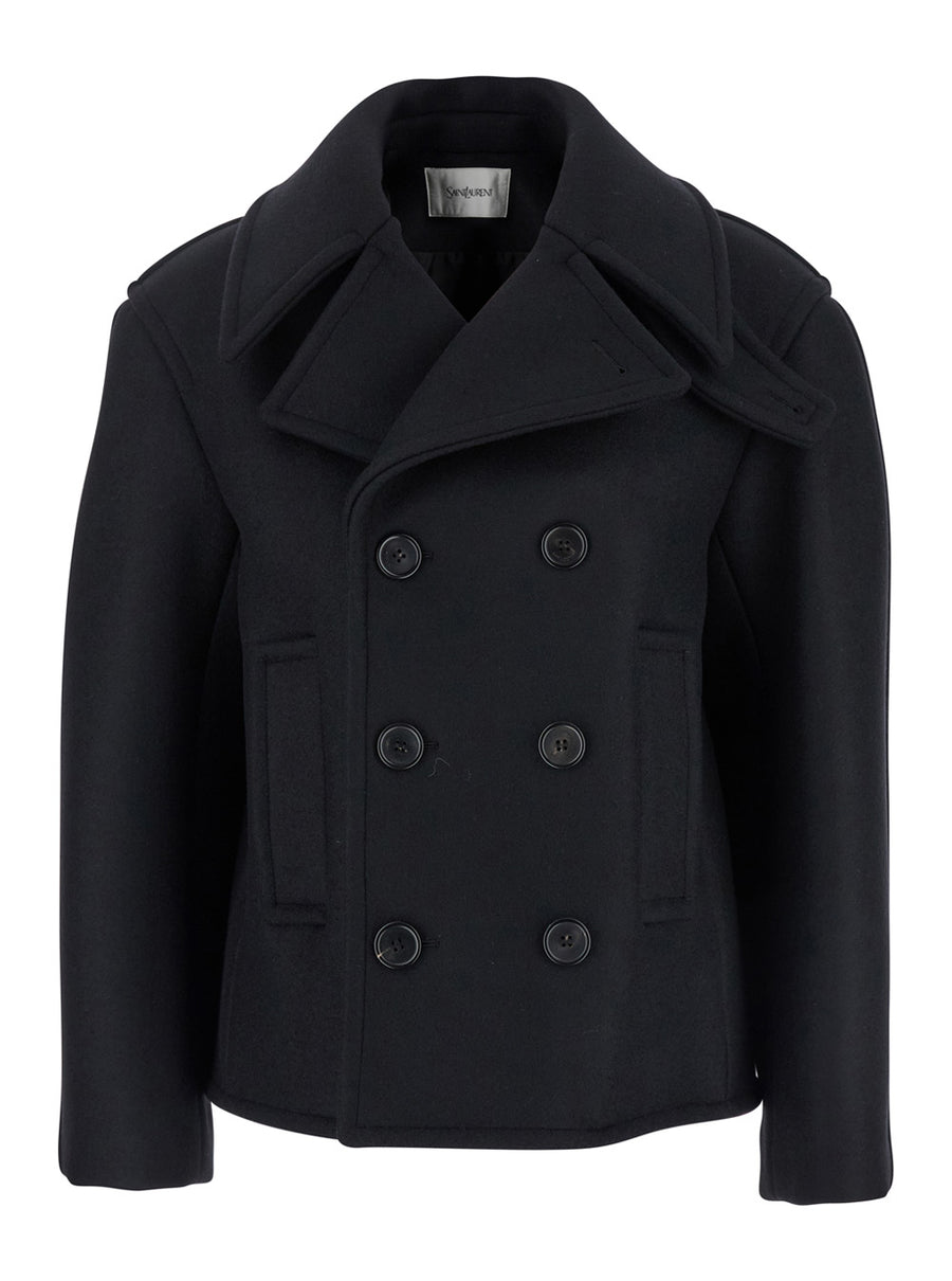Black Double-Breasted Wool Coat