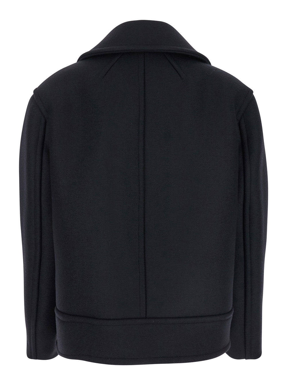 Black Double-Breasted Coat with Classic Wide Revers in Wool Woman Outerwear