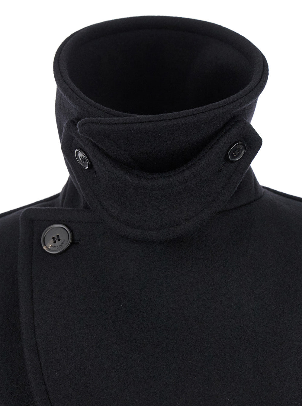 Black Double-Breasted Coat with Classic Wide Revers in Wool Woman Outerwear