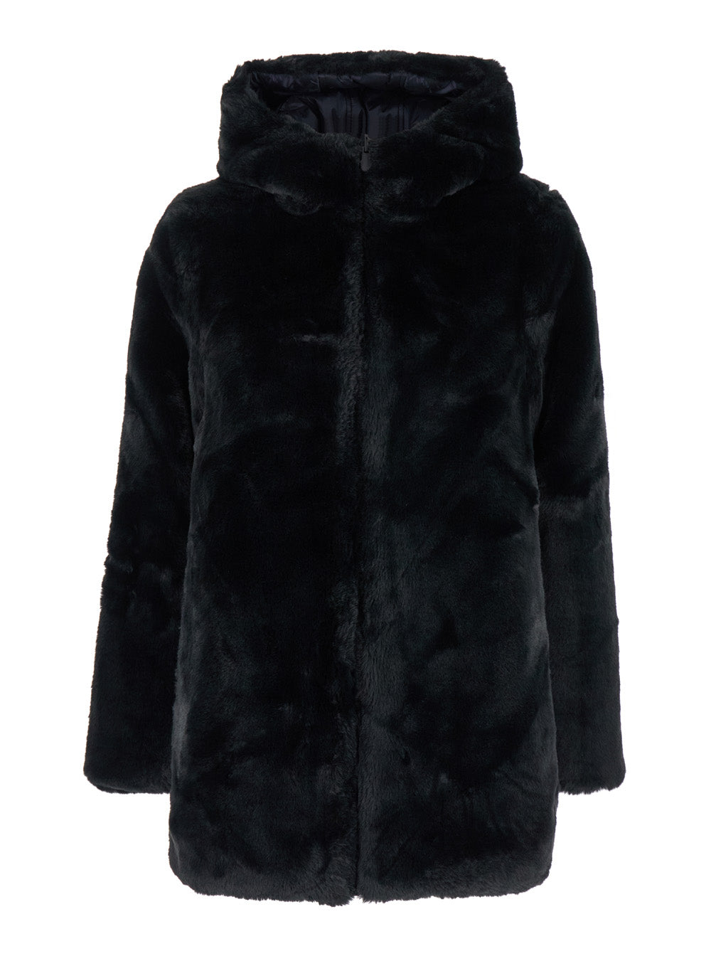 Bridget Black Hooded Down Jacket Faux-Fur Woman Recycled Polyester
