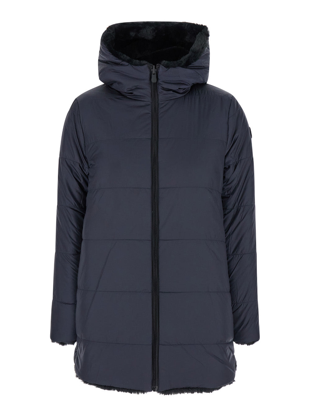 Bridget Black Hooded Down Jacket Faux-Fur Woman Recycled Polyester