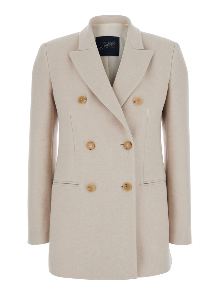 Betty Beige Double Breasted Jacket With Peak Lapel Virgin Wool Woman Kashmir Blazers