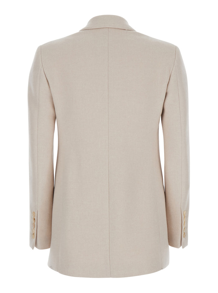 Betty Beige Double Breasted Jacket With Peak Lapel Virgin Wool Woman Kashmir Blazers