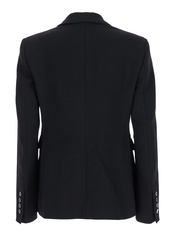 Chantal Black Double-Breasted Jacket With Peak Revers Wool Stretch Woman Elastan Virgin Blazers