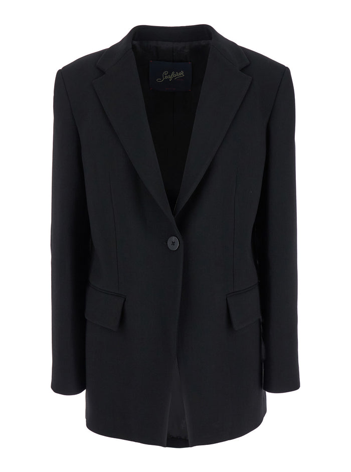 Bella Black Single-Breasted Jacket With Notched Revers Wool Stretch Woman Virgin Elastan Blazers