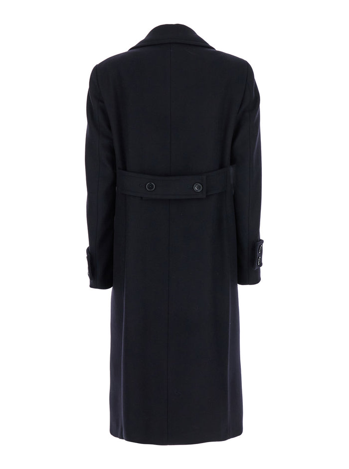 Queen Black Double-Breasted Coat With Oversize Notched Revers Wool Woman Virgin