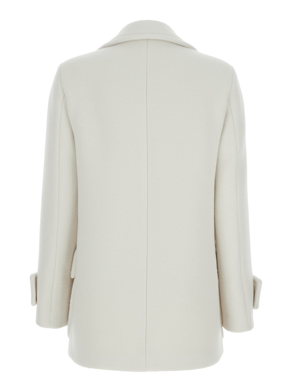 White Double-Breasted Coat With Notched Revers Virgin Wool Woman