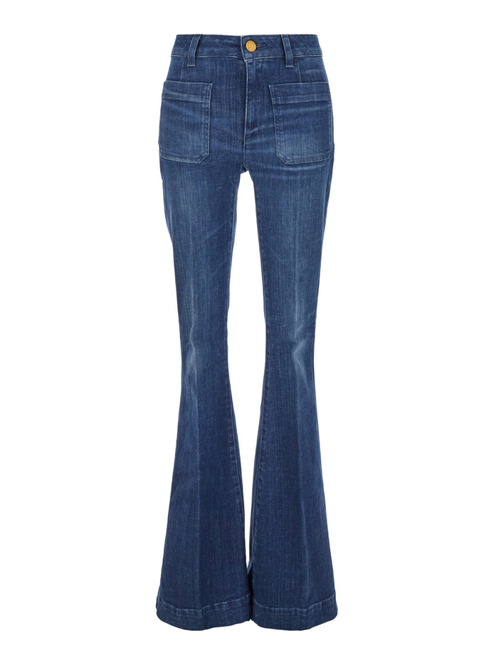 Delphine Light Blue Flared Jeans With Belt Loops And Logo Lettering On The Rear Denim Woman Blu Cotton Elastan Trousers