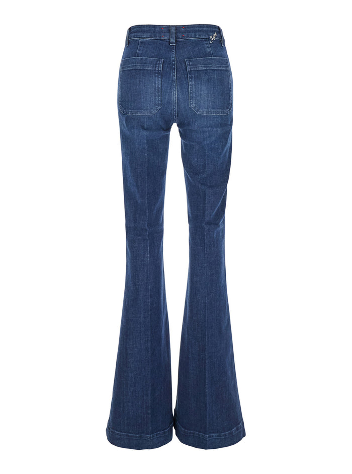 Delphine Light Blue Flared Jeans With Belt Loops And Logo Lettering On The Rear Denim Woman Blu Cotton Elastan Trousers