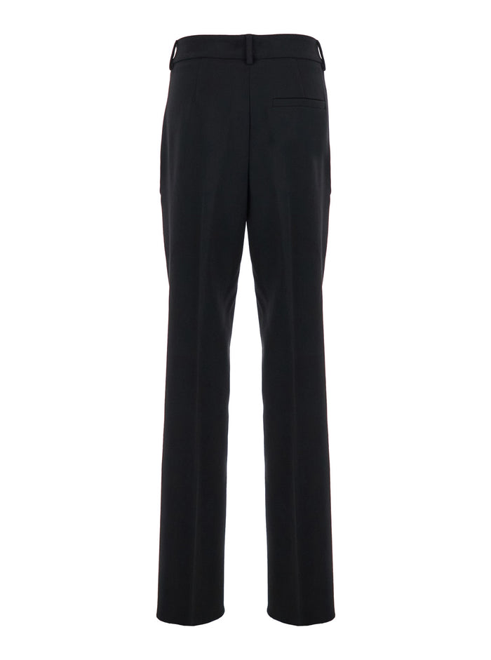 Jey Black Pants With Belt Loops Stretch Wool Woman Virgin Elastan Trousers
