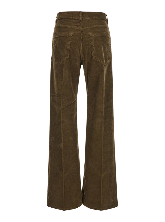 Brown Five-Pocket Jeans Courduroy Woman Green Cotton Elastan