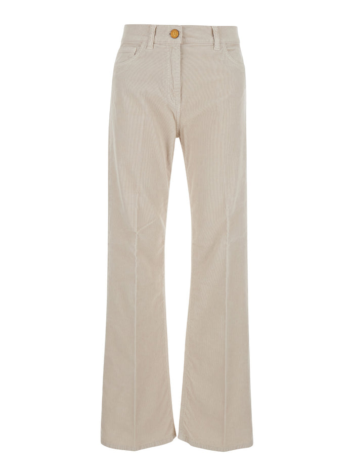White Five-Pocket Jeans Courduroy Woman Cotton Elastan