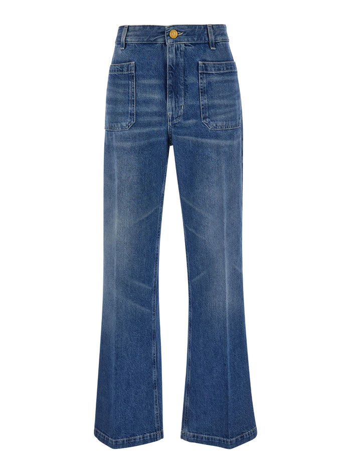Curt Light Blue High Waist Jeans With Branded Button Denim Woman Blu Cotton