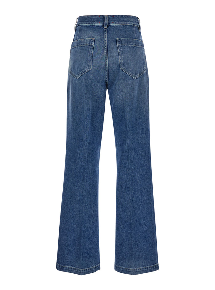 Curt Light Blue High Waist Jeans With Branded Button Denim Woman Blu Cotton