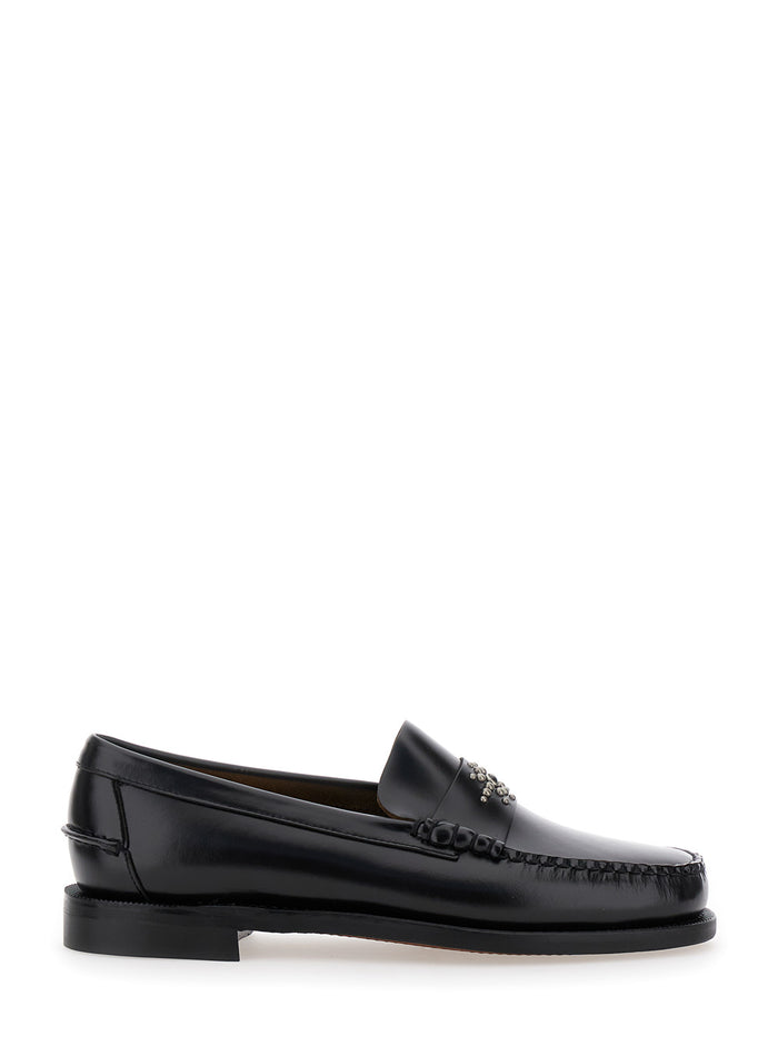 Dan Black Pull-On Loafers With Studs Leather Man
