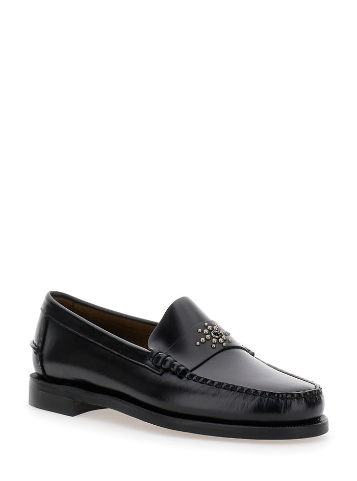 Dan Black Pull-On Loafers With Studs Leather Man