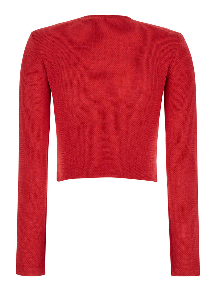 Red Cardigan With Round Neck And Heart Shaped Buttons Cotton Blend Woman Jersey