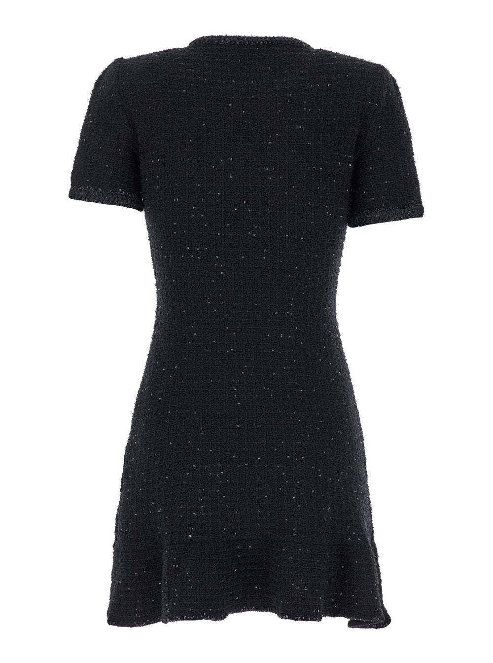 Black Mini Dress With Rhinestone Embellishments And Crystal Buttons Cotton Blend Woman