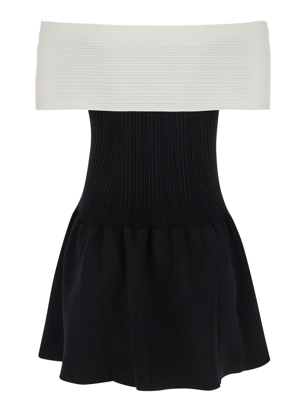 Black Mini Dress With Square Neck And Bow Detail Viscose Blend Stretch Woman