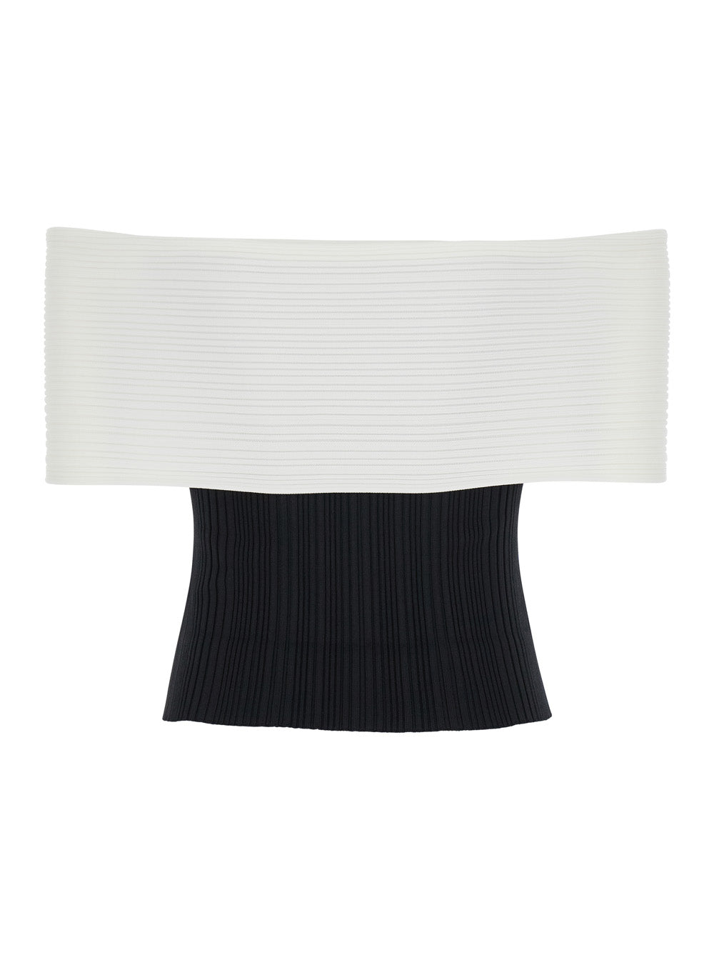 Black Top With Square Neck And Bow Detail Viscose Blend Stretch Woman White/black Tops