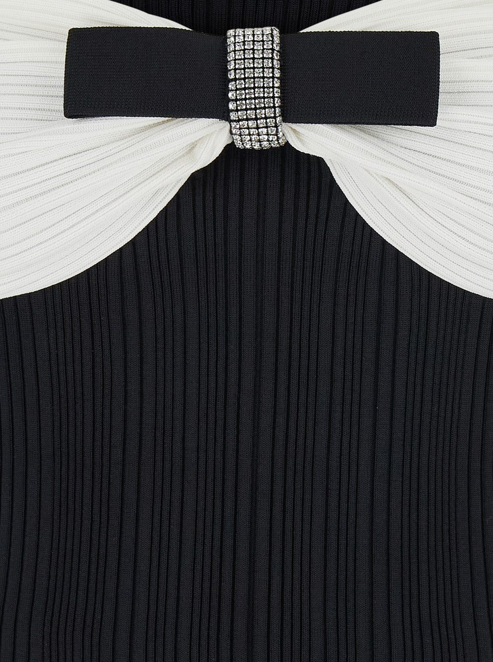 Black Top With Square Neck And Bow Detail Viscose Blend Stretch Woman White/black Tops