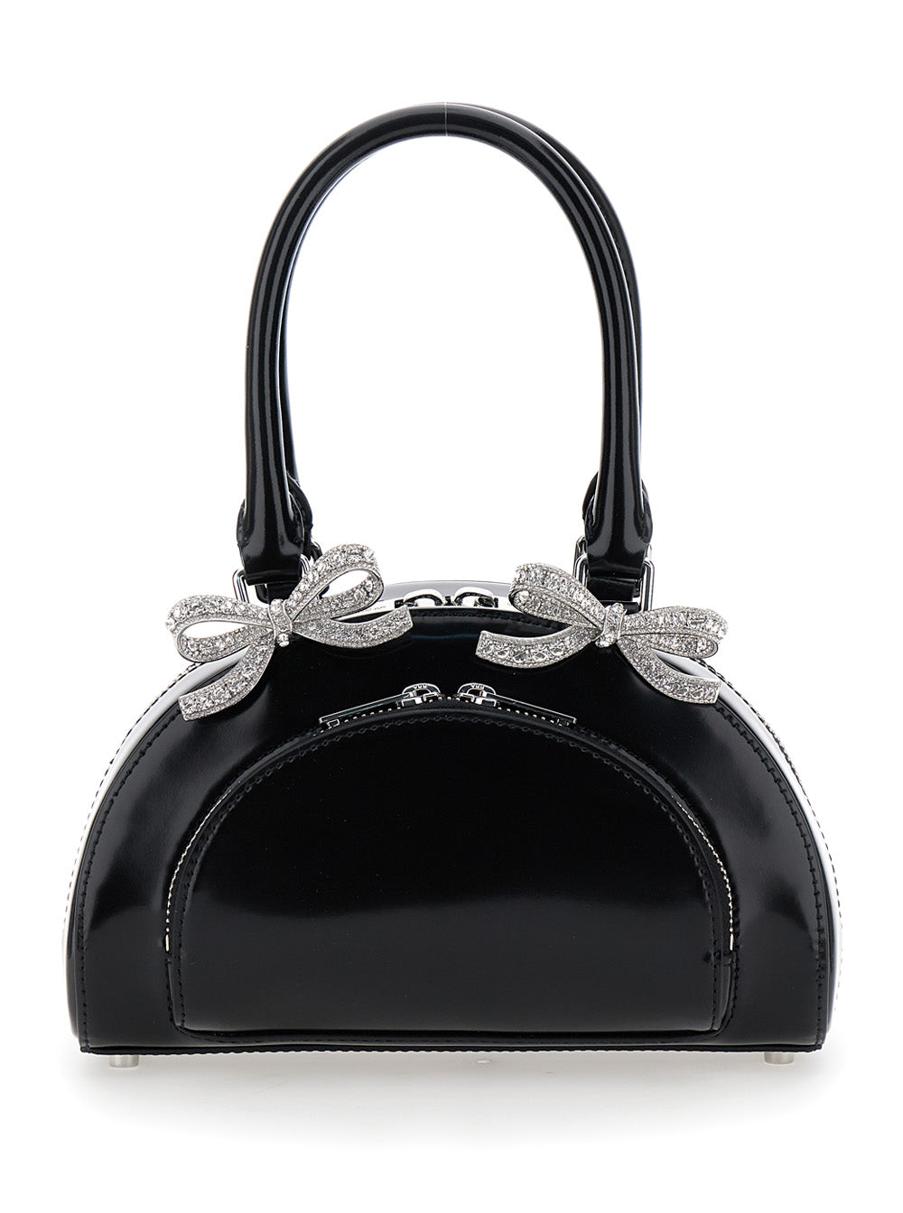 Black Mini Handbag With Bows Patent Leather Woman Hand Bags