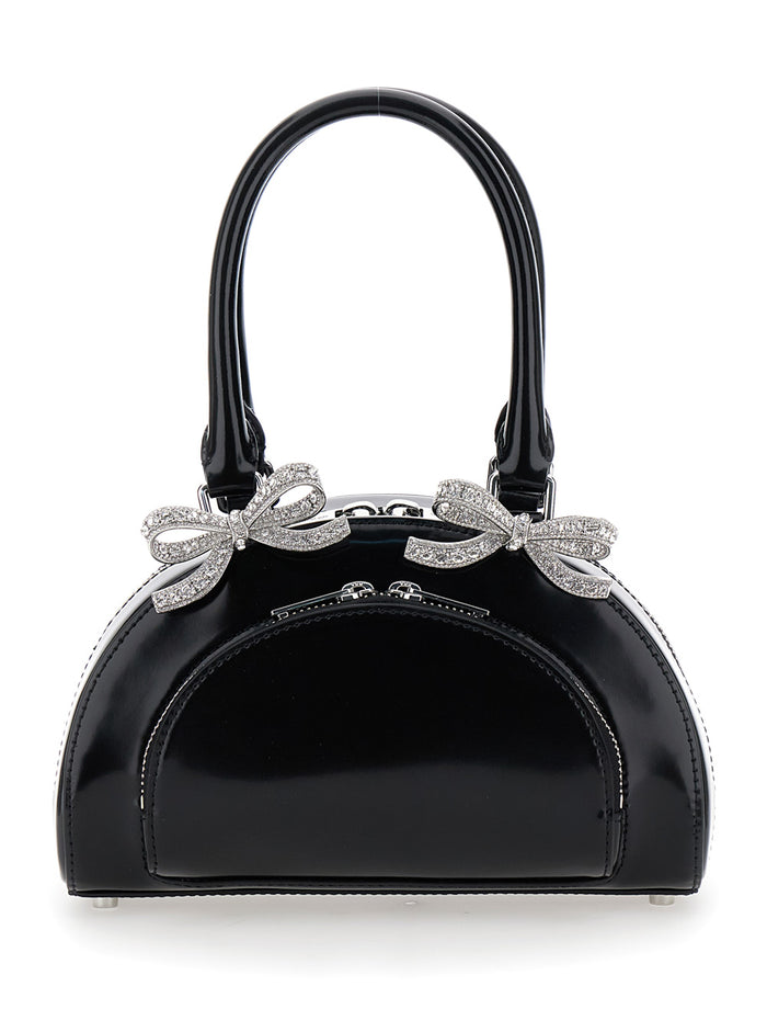 Black Mini Handbag With Bows Patent Leather Woman Hand Bags