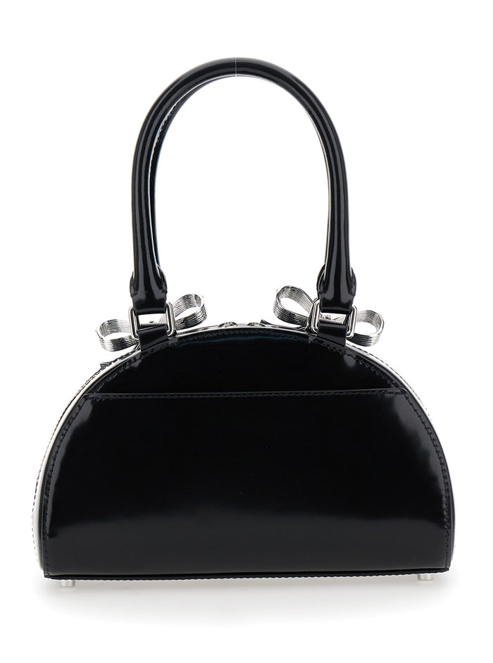 Black Mini Handbag With Bows Patent Leather Woman Hand Bags
