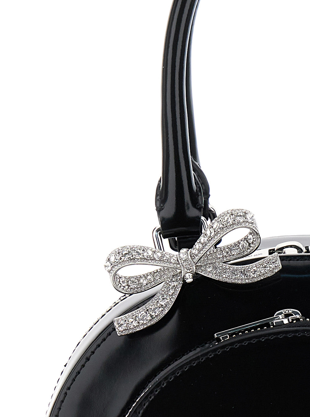 Black Mini Handbag With Bows Patent Leather Woman Hand Bags