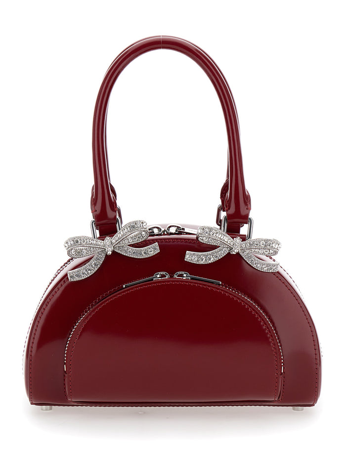 Bordeaux Mini Handbag With Bows Patent Leather Woman Hand Bags
