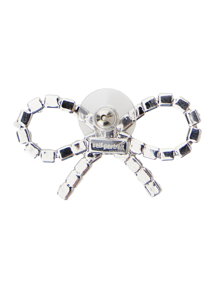 Mini Bow Silver Colored Earrings With Crystals Metal Woman Metallic
