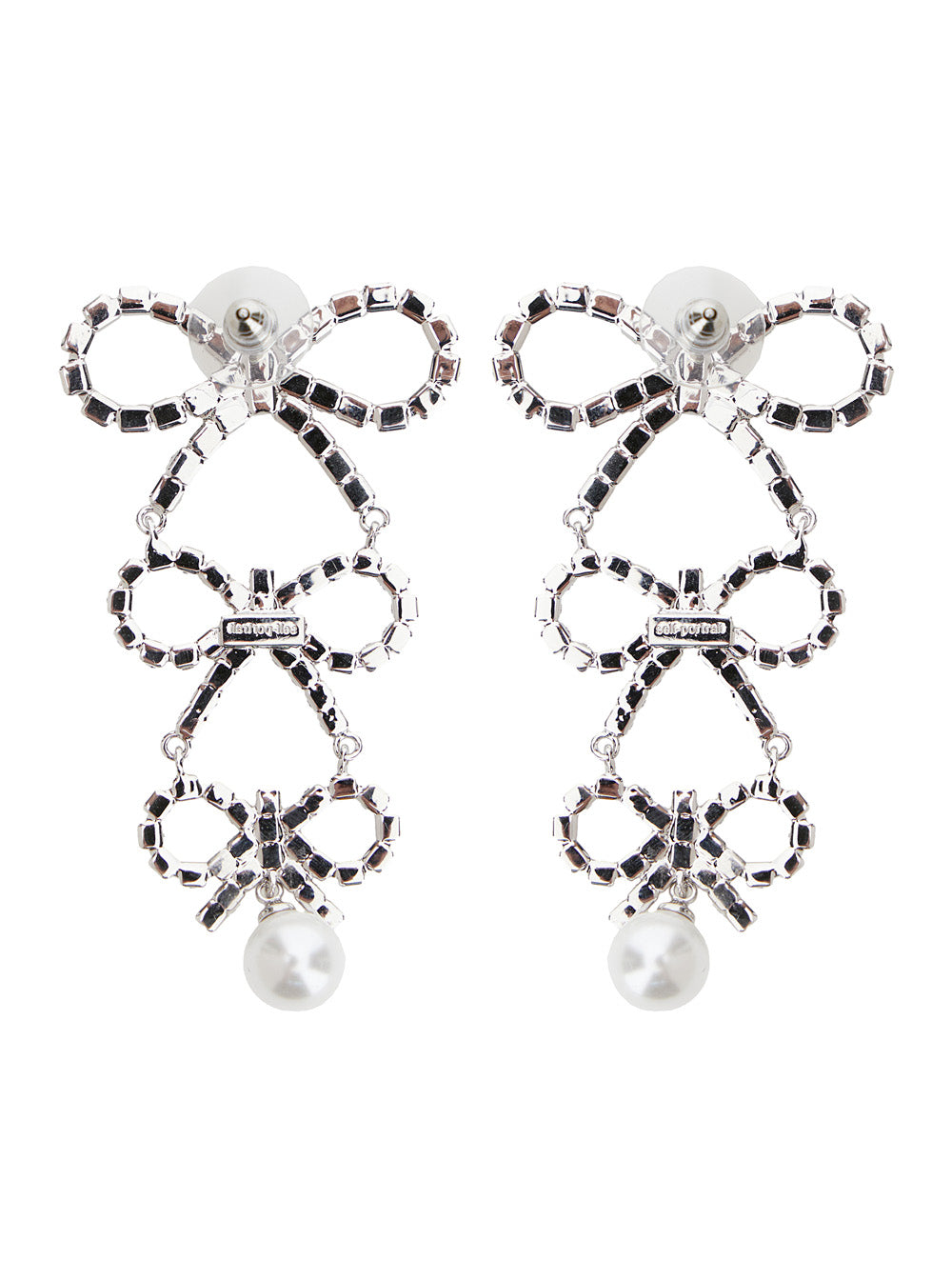 Silver Colord Pendant Earrings With Bow And Crystals Brass Woman Metallic