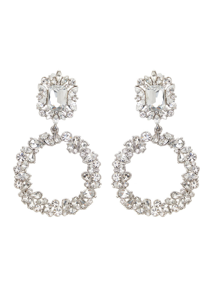 Silver Colored Hoop Earrings With Crystals Brass Woman Metallic