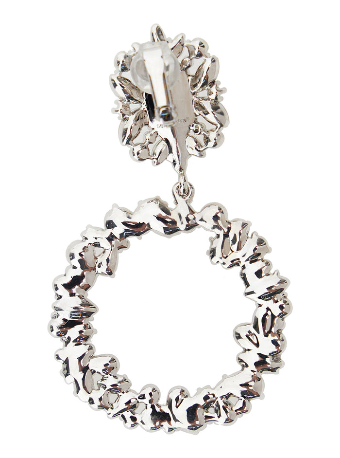 Silver Colored Hoop Earrings With Crystals Brass Woman Metallic