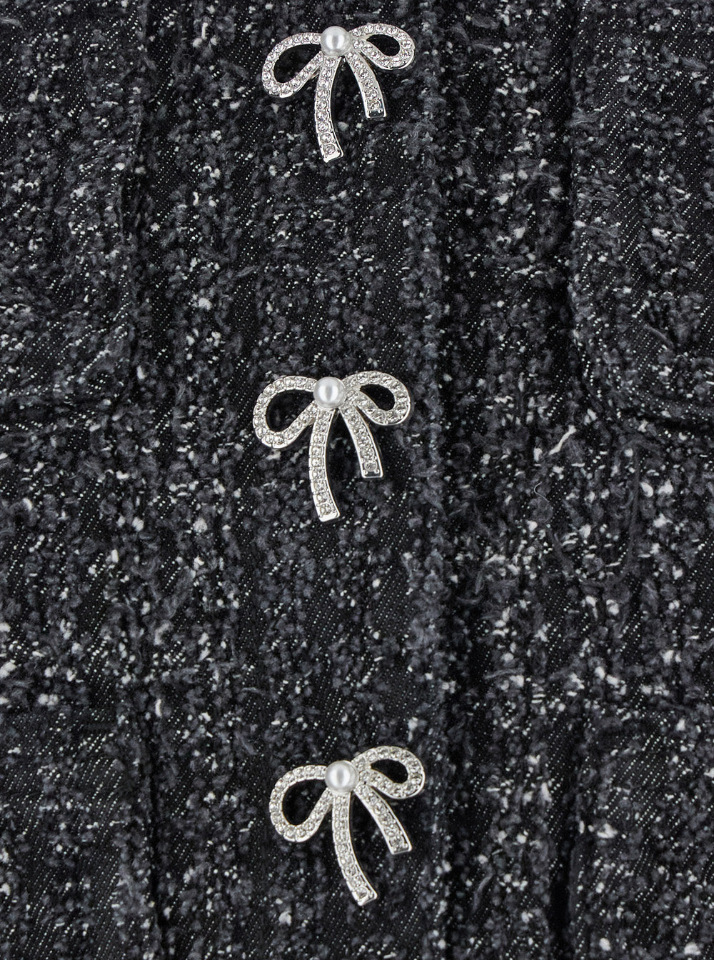 Black Rhinestoned Crewneck Jacket With Jewel Buttons Denim Woman Blazers