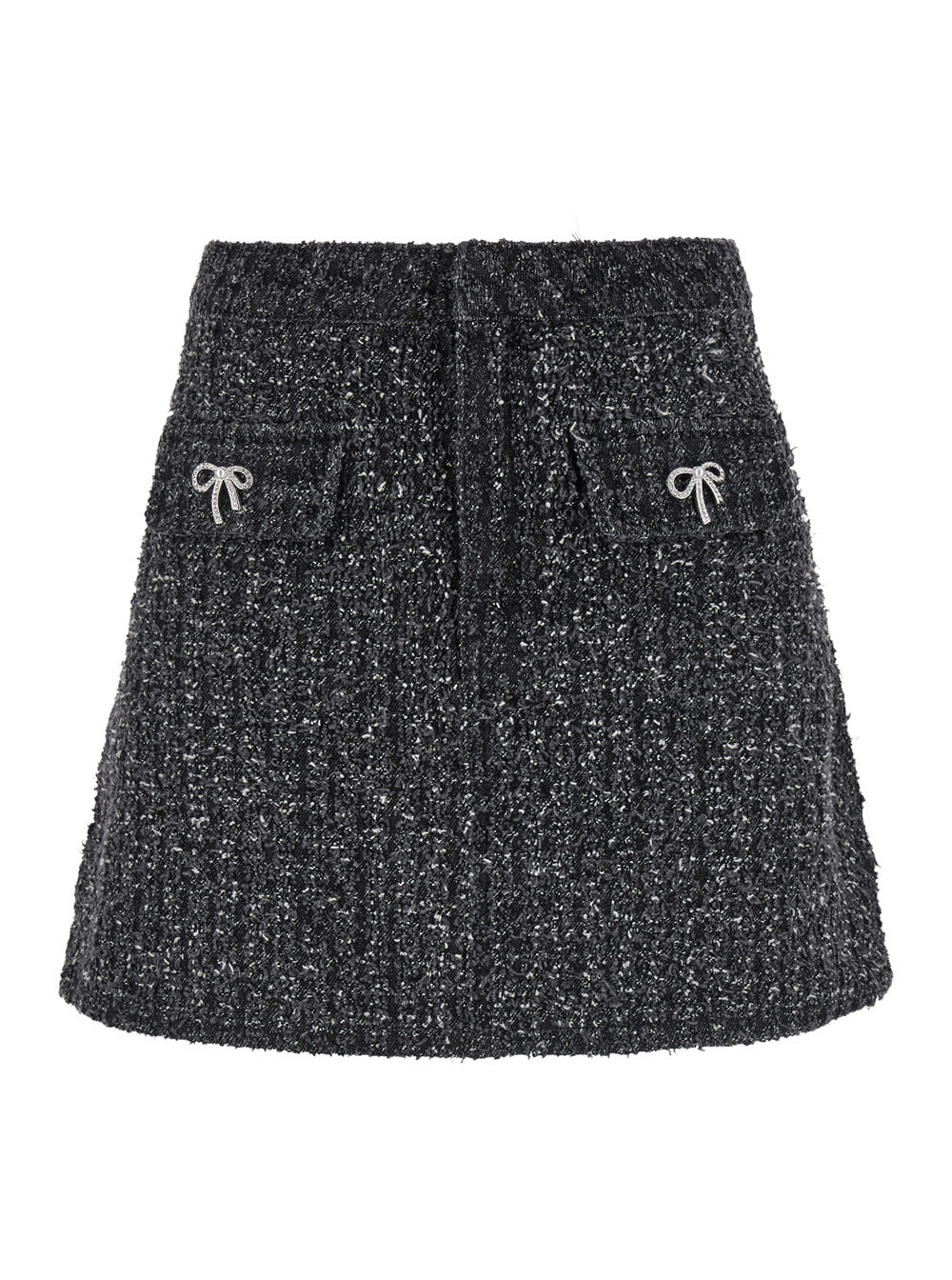 Black Flared Mini Skirt With Bow Detail And Crystal Embellishments Denim Woman