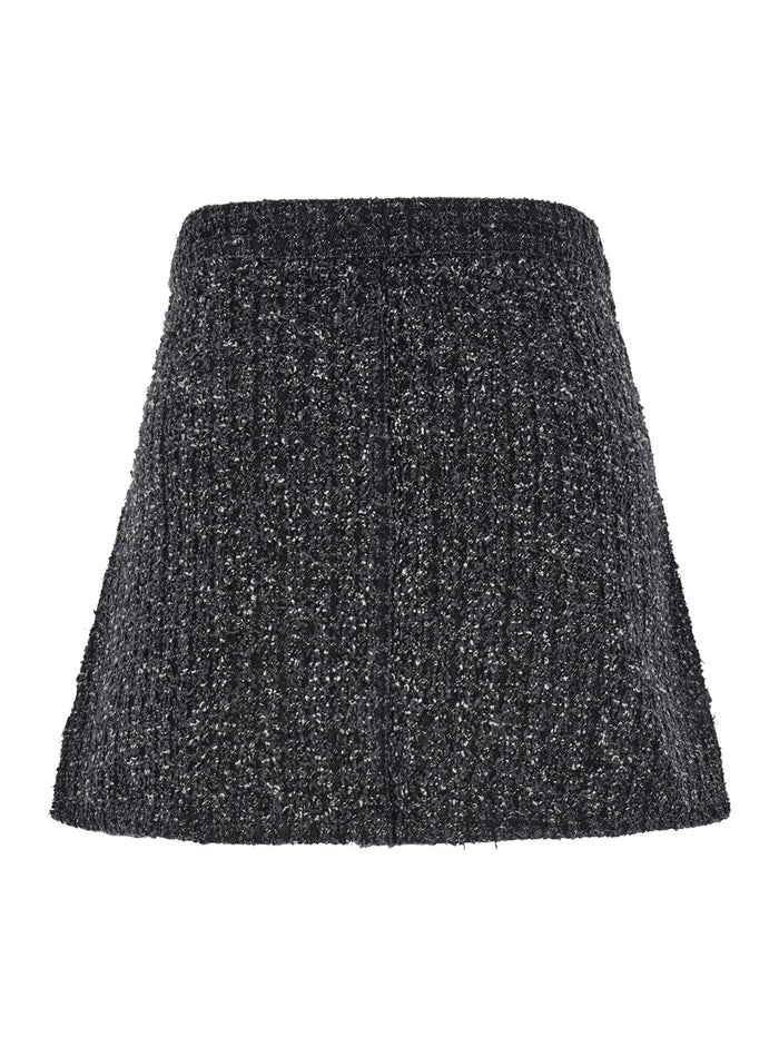 Black Flared Mini Skirt With Bow Detail And Crystal Embellishments Denim Woman