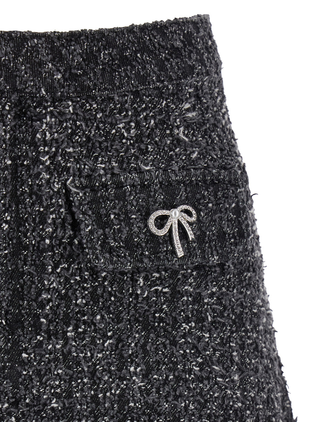Black Flared Mini Skirt With Bow Detail And Crystal Embellishments Denim Woman