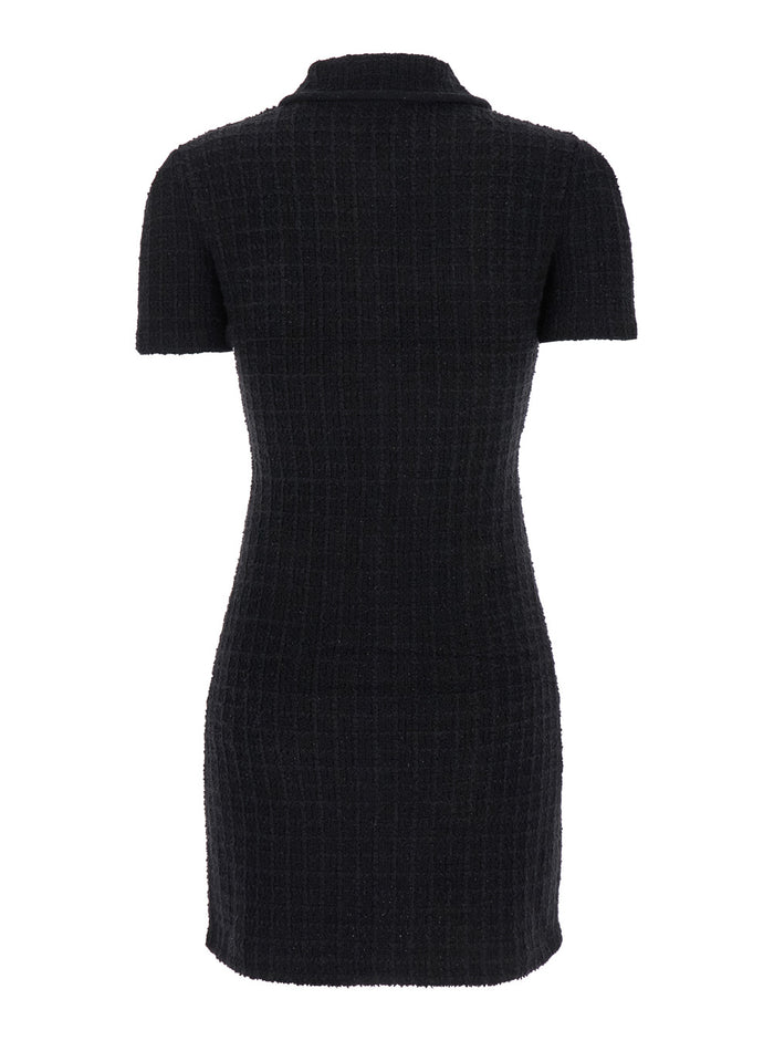 Mini Dress With Jewel Buttons Tweed Woman Black