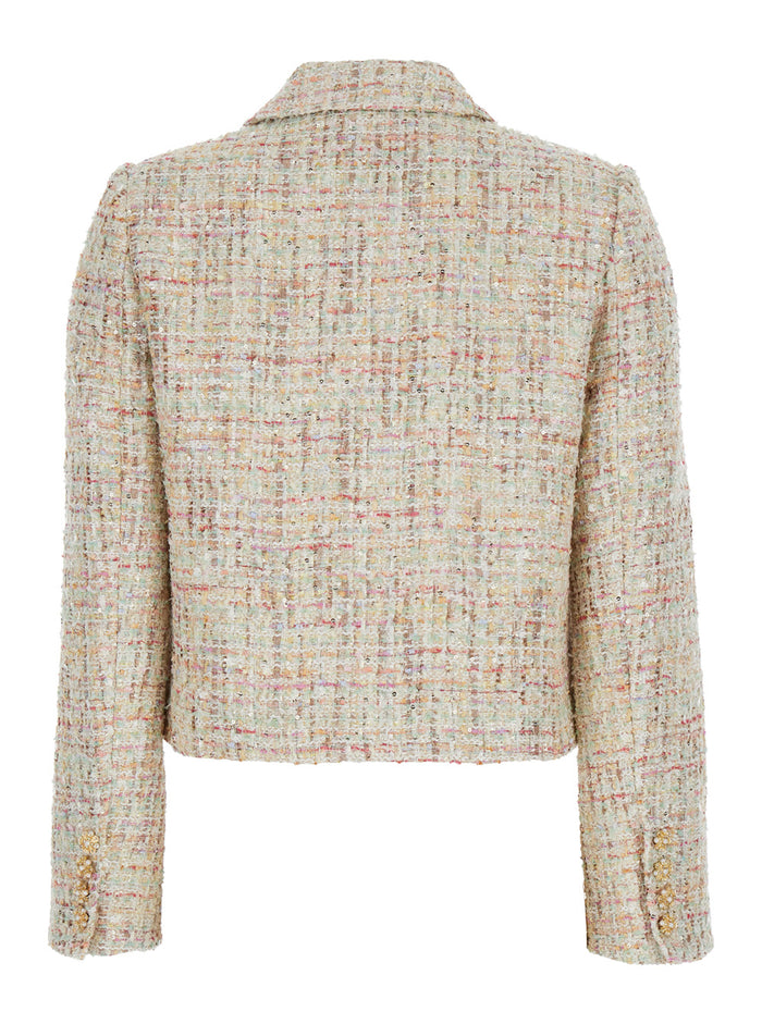 Multicolor Crop Jacket With Jewel Buttons Tweed Woman Blazers