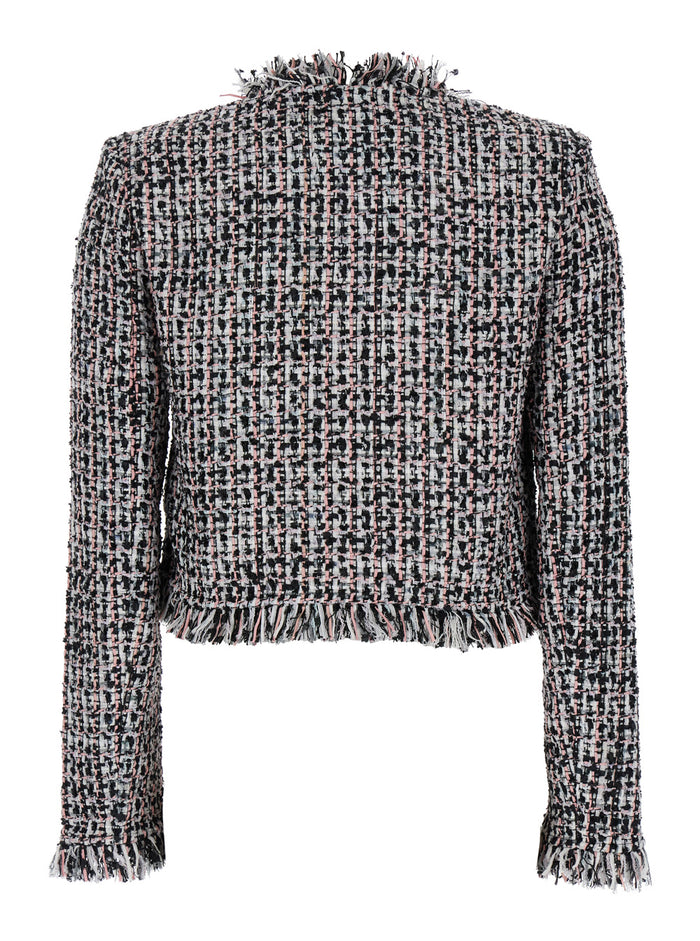 Multicolor Crop Jacket With Patch Pockets Tweed Woman Blazers