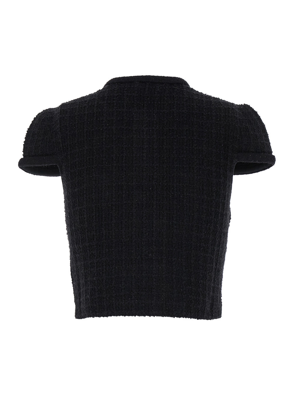Black Top With Jewel Buttons Tweed Woman Polyester Cotton Wool Tops