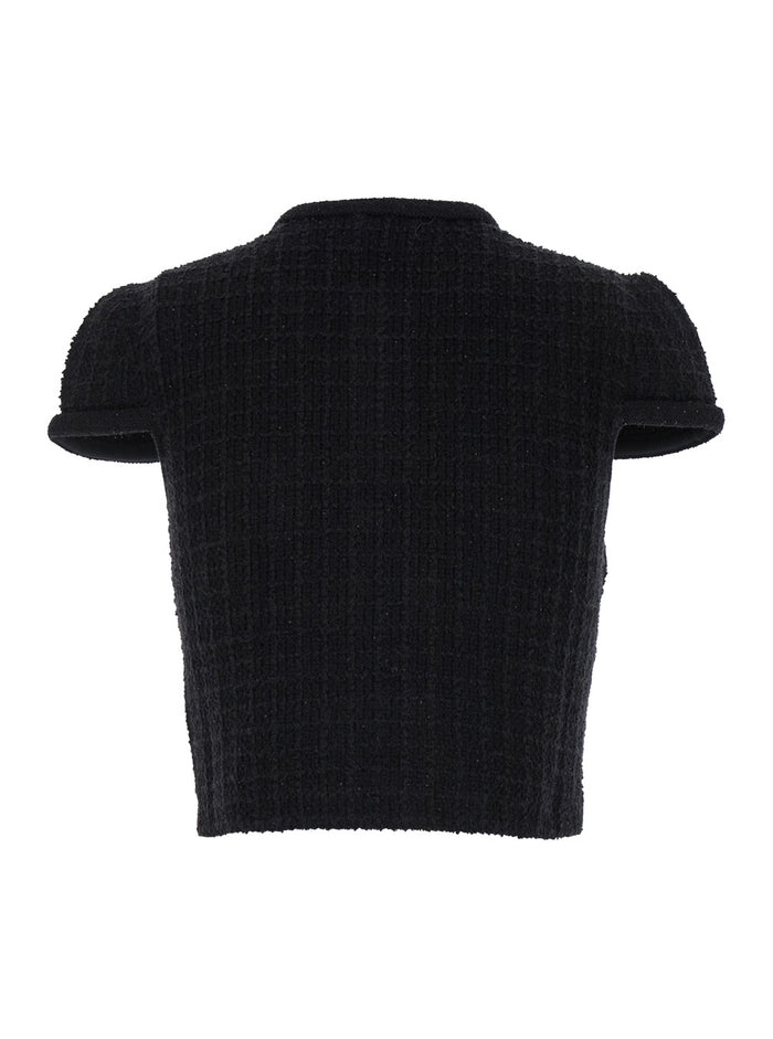 Black Top With Jewel Buttons Tweed Woman Polyester Cotton Wool Tops